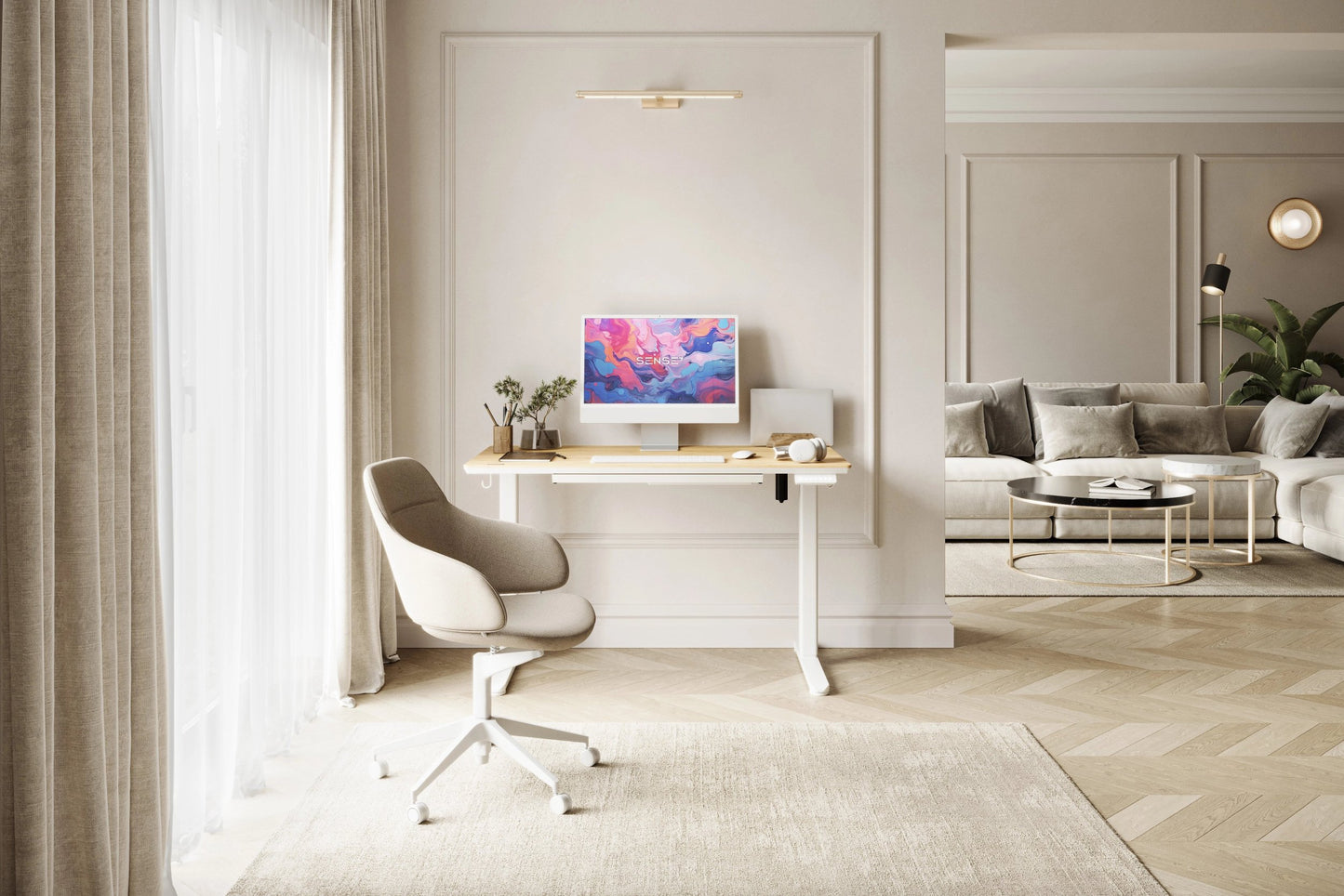 Elektrinis stalas su bambukiniu stalviršiu NEWAI 120x60 cm – nuotrauka 3