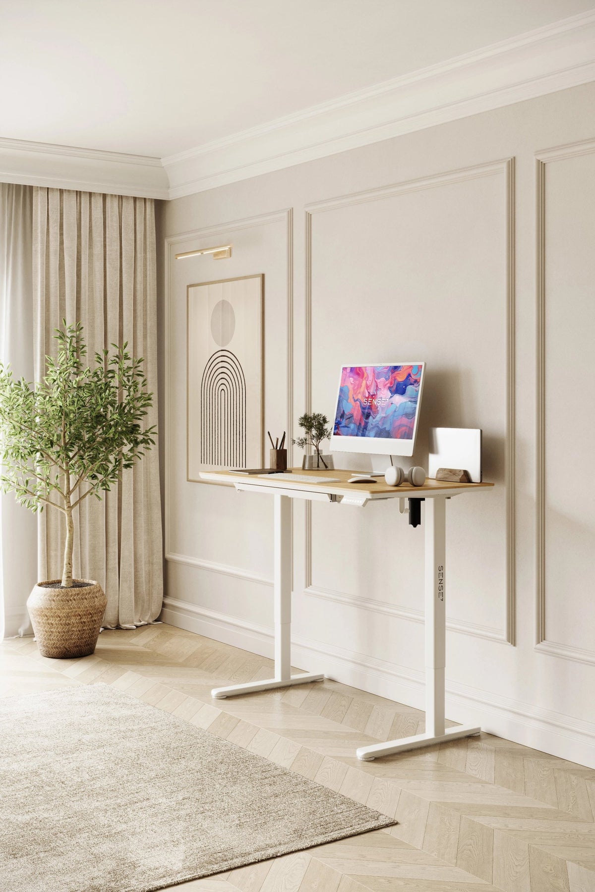 Elektrinis stalas su bambukiniu stalviršiu NEWAI 120x60 cm – nuotrauka 4