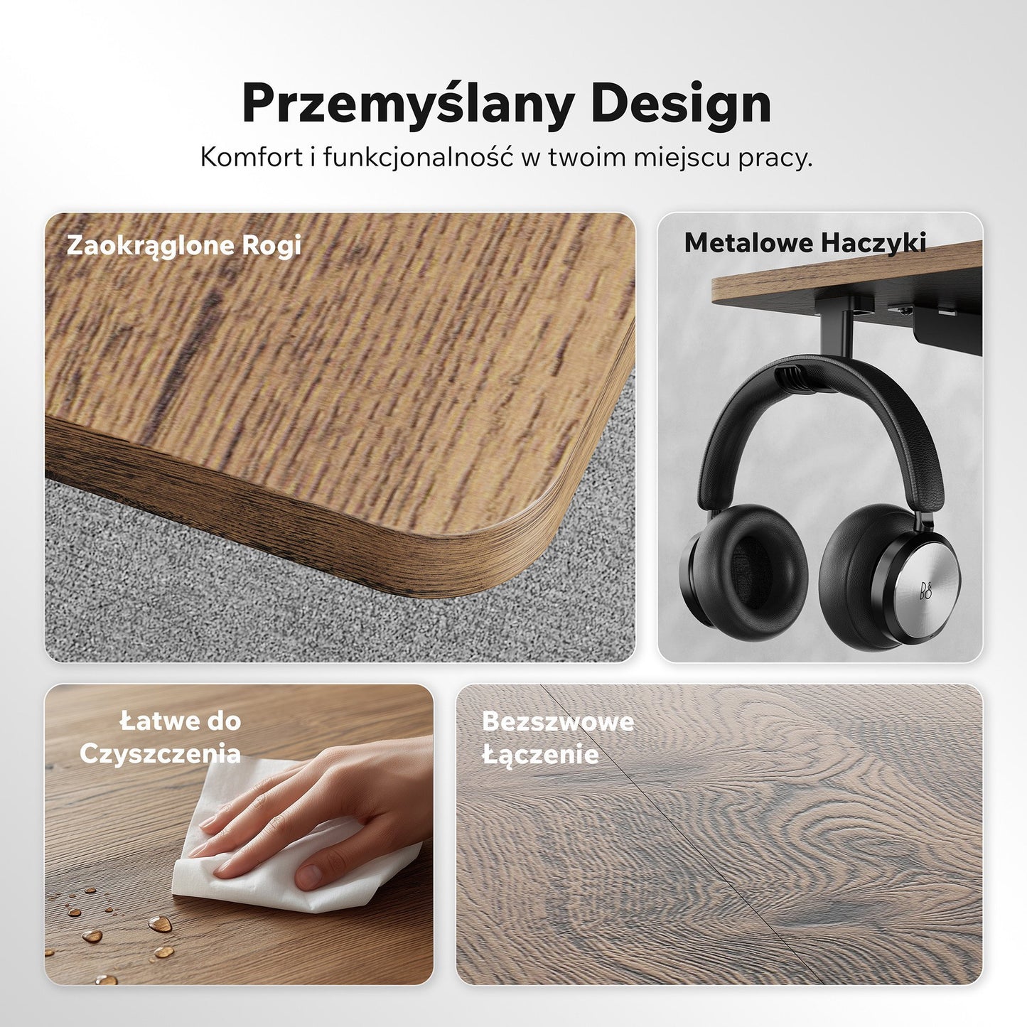 Nojo Light stalas, juoda/ąžuolas - ausinių kabliukas