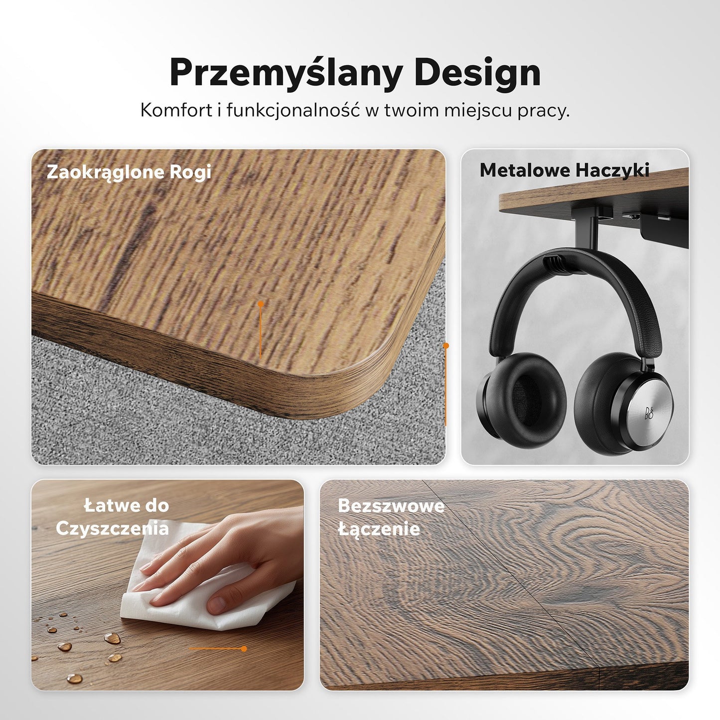 Nojo Light stalas, juoda/ąžuolas - ausinių kabliukas