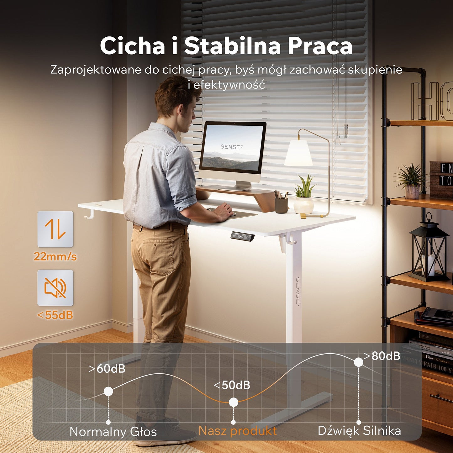Nojo Light stalas, balta spalva - aukščio reguliavimas