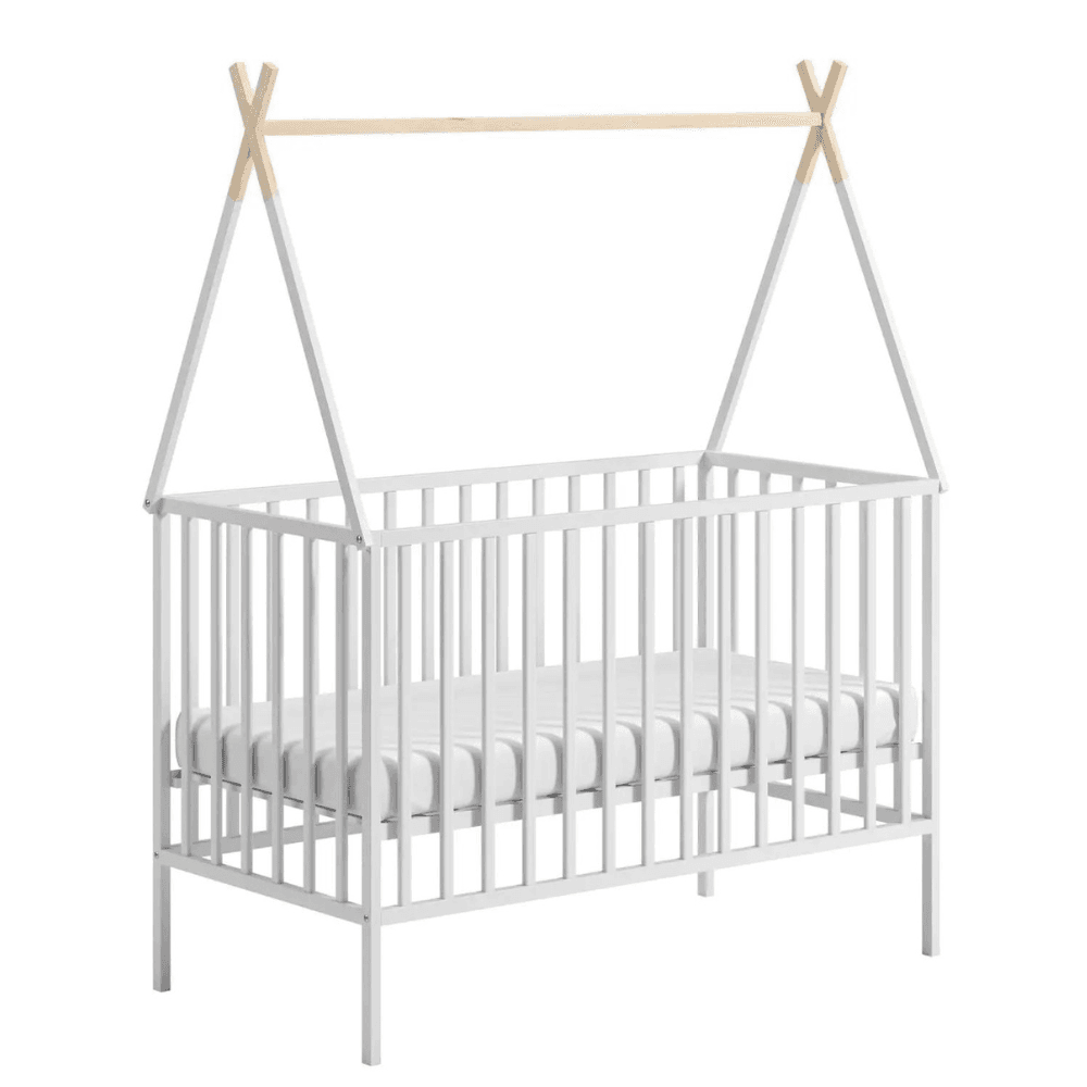 Kūdikio lovytė 120×60 TIPI (medinė, balta/pilka)