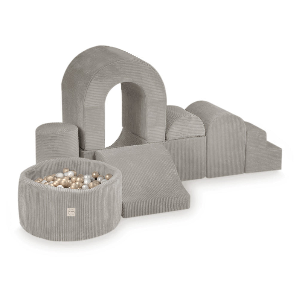 PLUSH NEST Premium Minkšta Žaidimų Pilaitė su Perlinių/Auksinių kamuoliukų baseinu – pagrindinis vaizdas