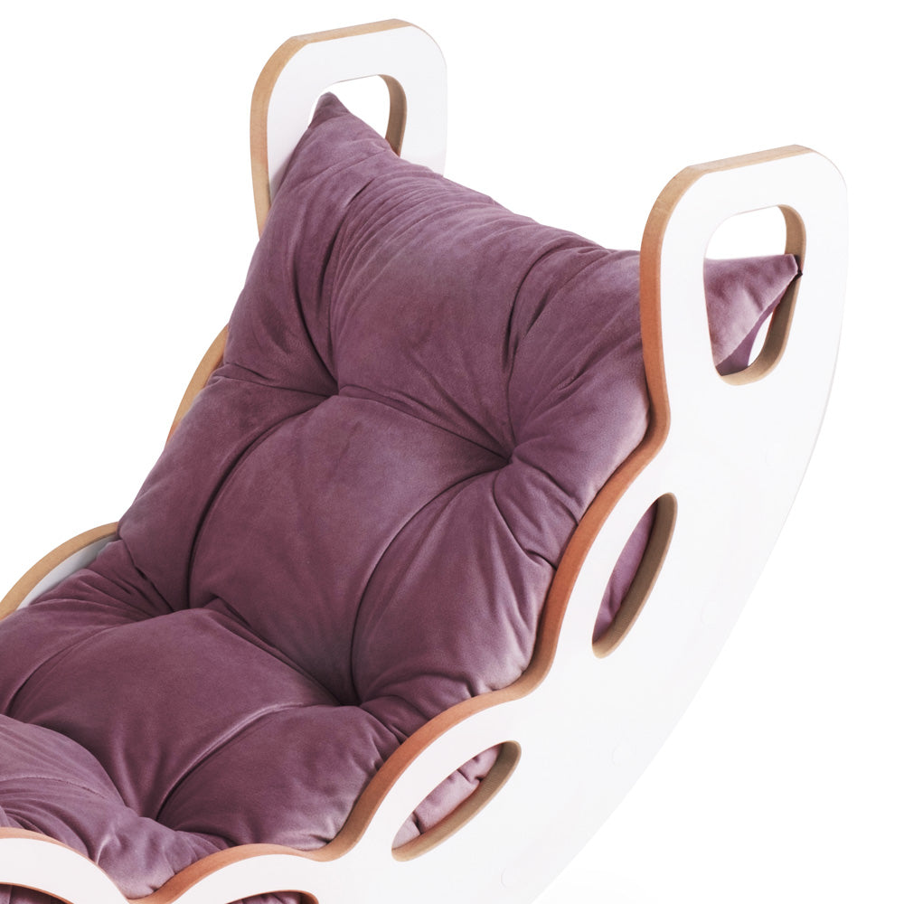 PLUSH NEST 4in1 medinis rokeris/sūpynės su čiuožykla (Alyvinė pagalvė)