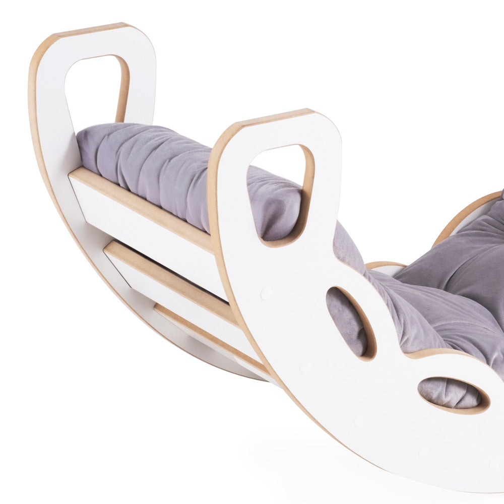 PLUSH NEST 4in1 medinis rokeris/sūpynės (Balta, Pilka pagalvė)
