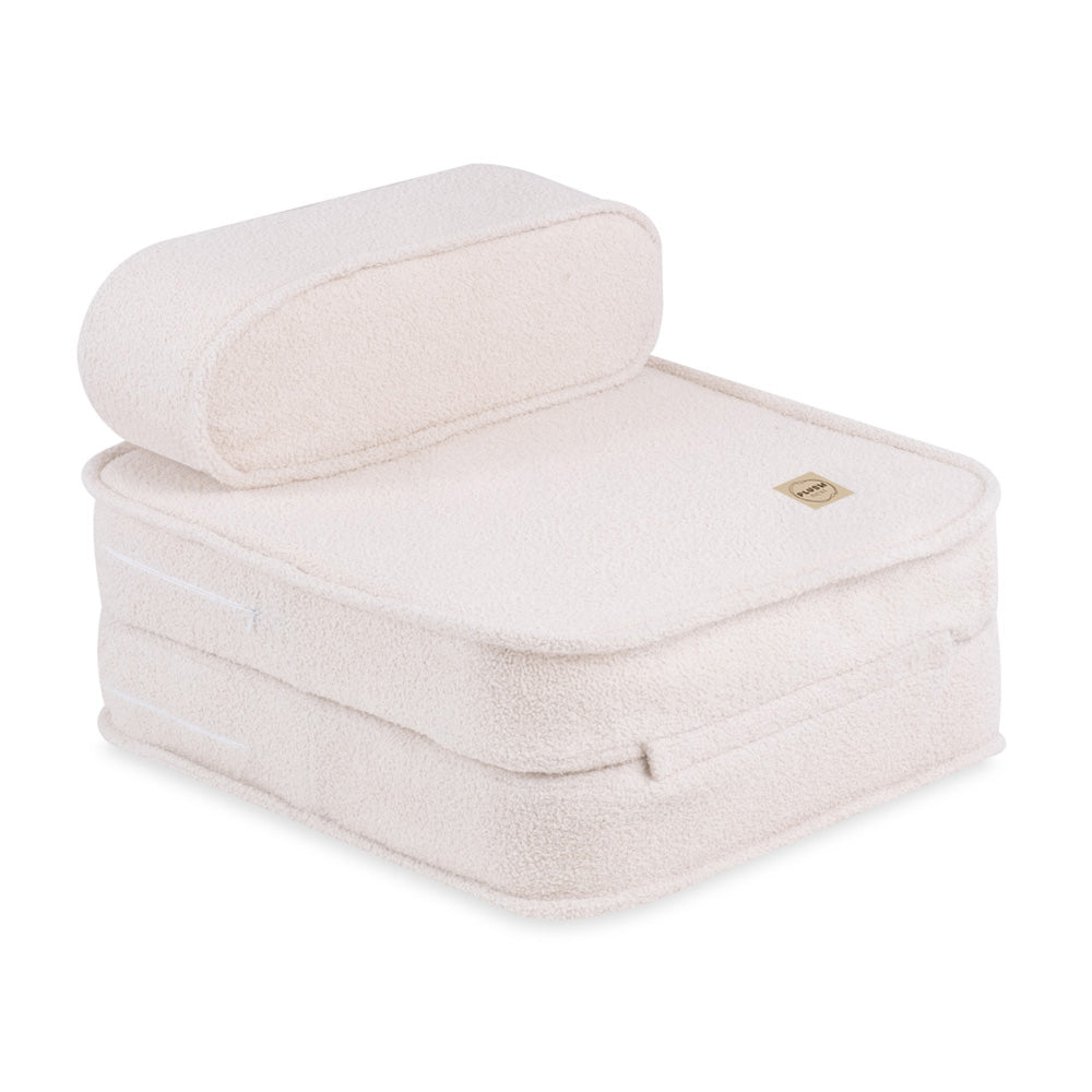 Pliušinio fotelio „Avinėlis“ detali kreminė medžiaga – vaizdas 6