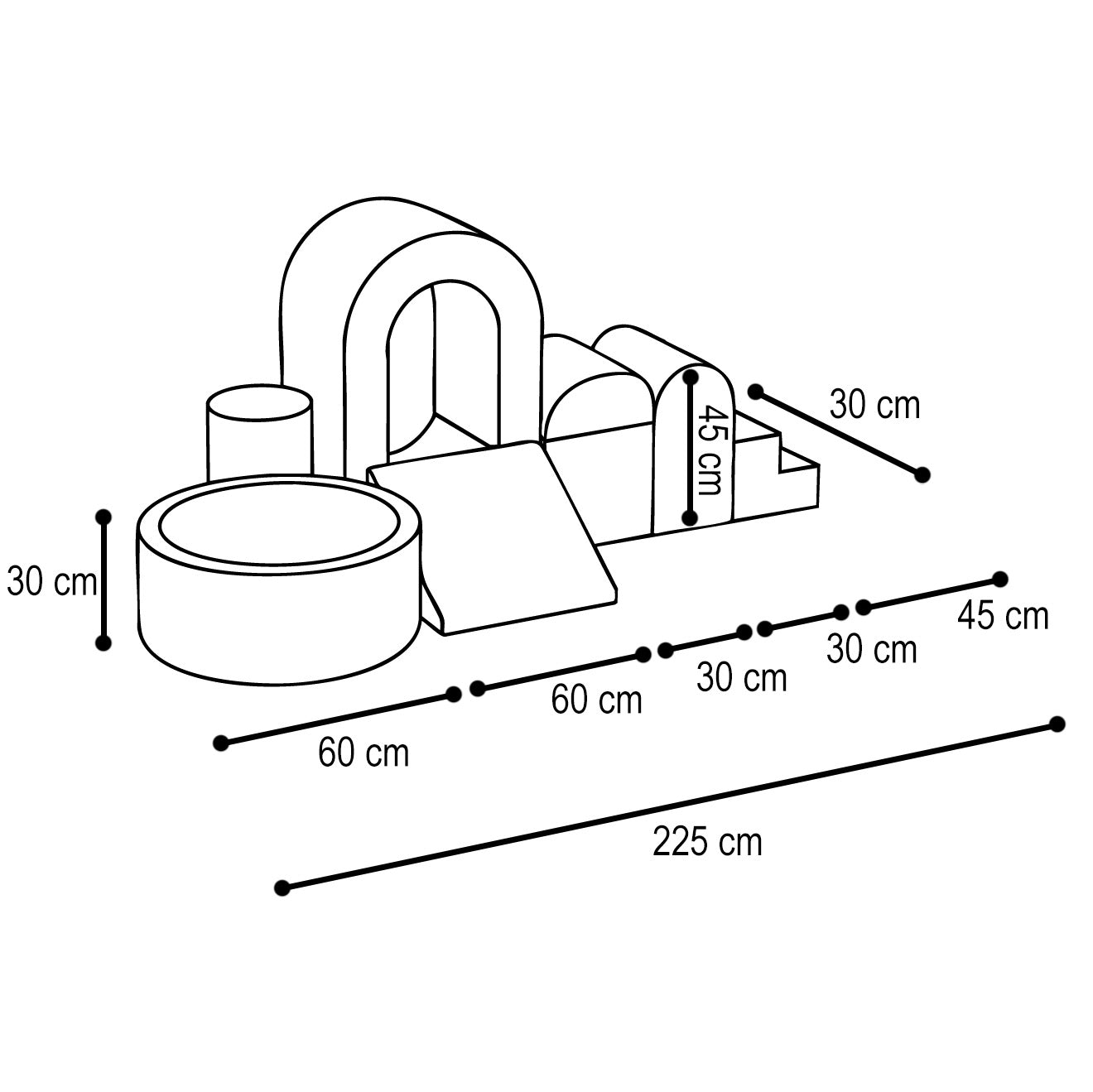 Modulinis PLUSH NEST žaidimų pilies komplektas su kamuoliukų baseinu, žalias kordas