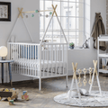 Kūdikio lovytė 120×60 TIPI (medinė, balta/pilka)