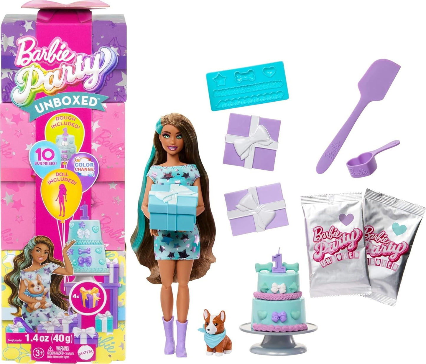 Barbie „Party Unboxed“ lėlė su šuniuku, detalesnis vaizdas – vaizdas 5