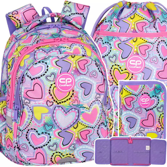 Mokyklinė kuprinė Pastel Hearts rinkinys 3 dalių – CoolPack