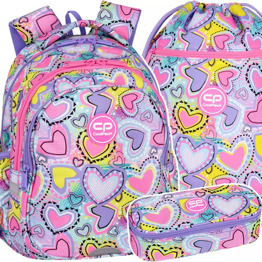Mokyklinė kuprinė Pastel Hearts rinkinys 3 dalių – CoolPack