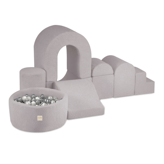 Pliušinė modulinė žaidimų pilis PLUSH NEST su kamuoliukų baseinu, pilka – pagrindinis vaizdas