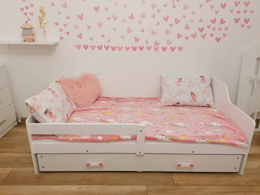 Mergaitiška vaikiška lova 80x160 su čiužiniu ir stalčiumi, balta – vaizdas 6