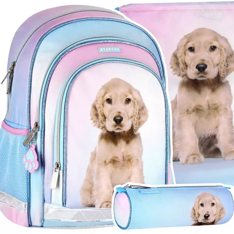 Mokyklinis komplektas kuprinė Pastelinis šuniukas Cuties – Starpak