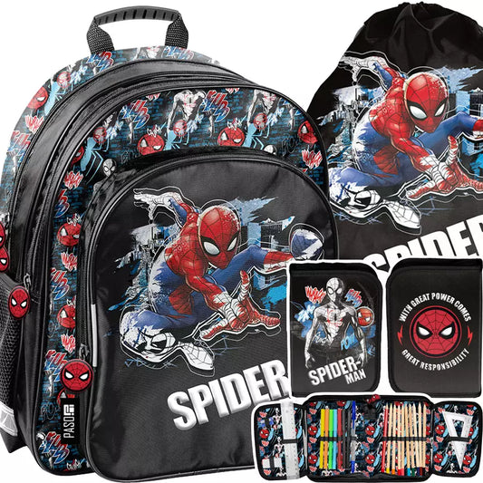 Mokyklinis rinkinys Spider Man Black kuprinė, penalas ir maišelis – Paso