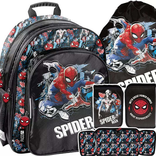 Mokyklinis rinkinys Spider Man Black kuprinė, penalas ir maišelis – Paso