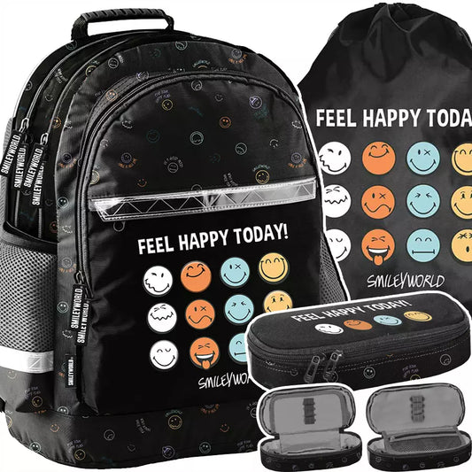 Mokyklinis rinkinys Feel Happy kuprinė, penalas ir maišelis – Paso