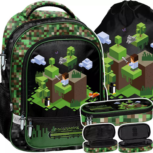 Mokyklinis rinkinys 3 dalių Pixel Green kuprinė – Paso
