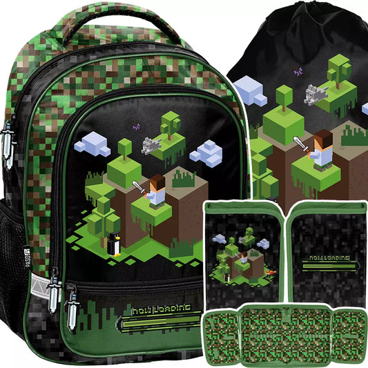 Mokyklinis rinkinys 3 dalių Pixel Green kuprinė – Paso
