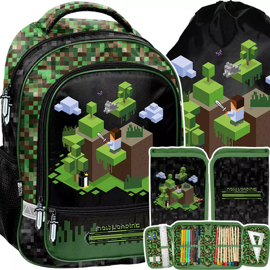 Mokyklinė kuprinė Pixel žalia – Paso