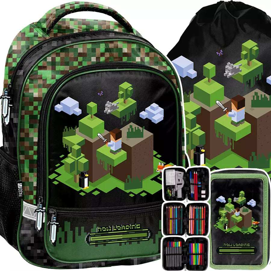 Mokyklinė kuprinė Pixel žalia – Paso