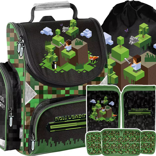 Mokyklinis tornistras Pixel žalias – Paso