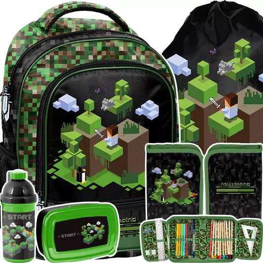 Mokyklinė kuprinė Pixel žalia – Paso