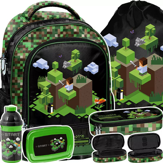Mokyklinis rinkinys 5 dalių Pixel Green kuprinė – Paso