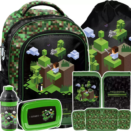 Mokyklinis rinkinys 5 dalių Pixel Green kuprinė – Paso