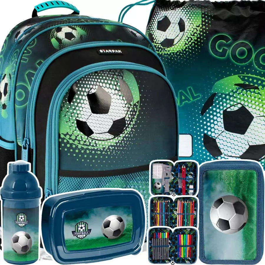 Mokyklinis rinkinys Football 5el (kuprinė + pieštukų dėklas + maišelis) – Starpak