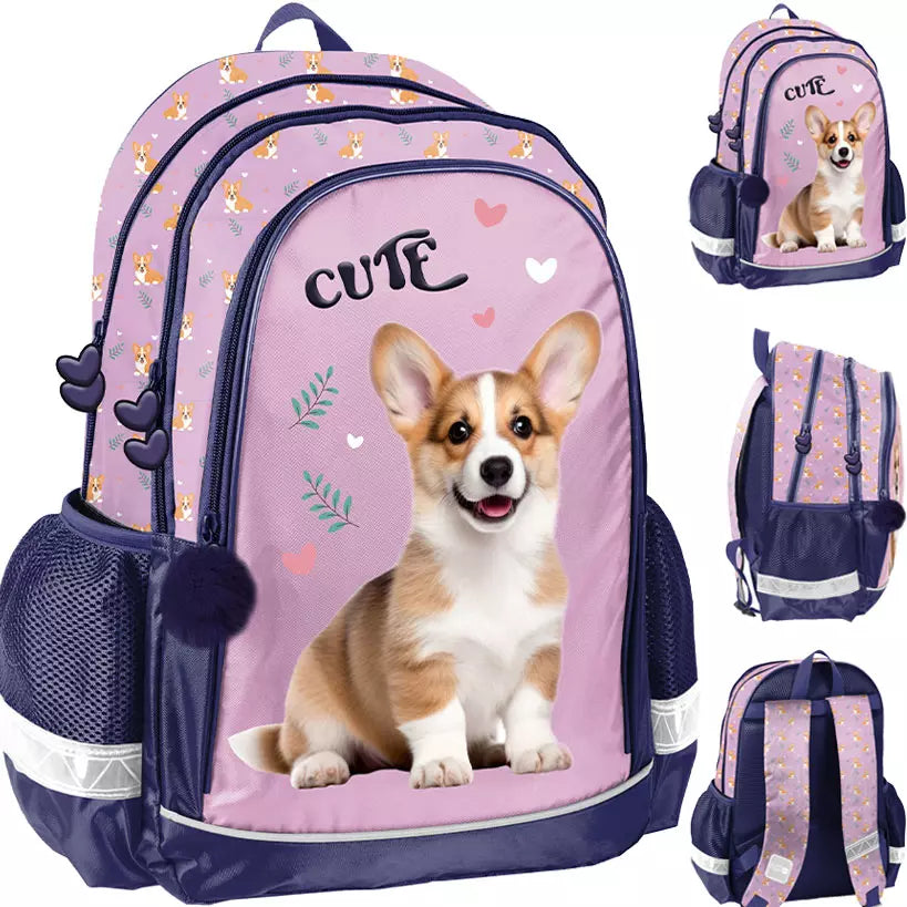 Mokyklinė kuprinė Corgi violetinė – Paso