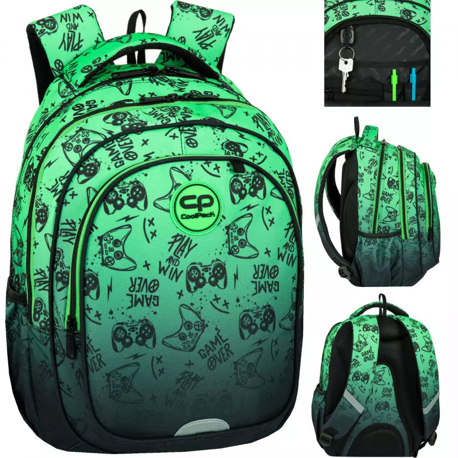 Mokyklinė kuprinė Game Over žalia – CoolPack