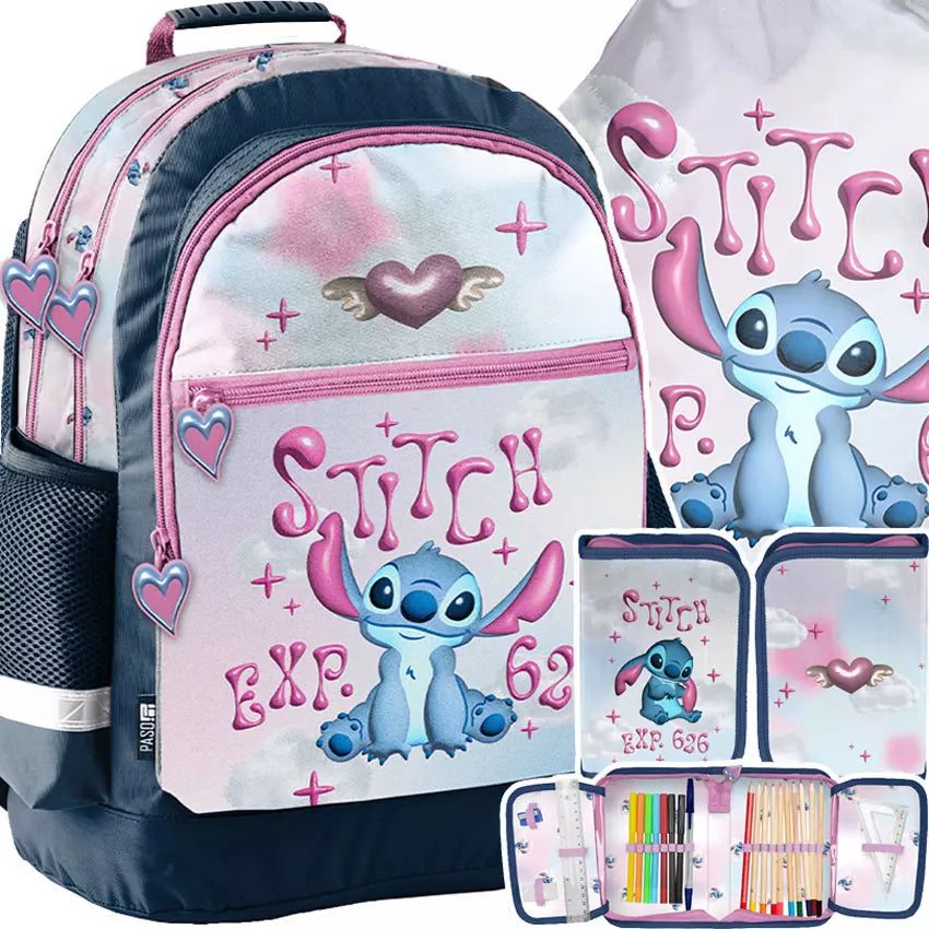 Mokyklinis rinkinys Stitch Serce: kuprinė + penalė + maišelis – Paso