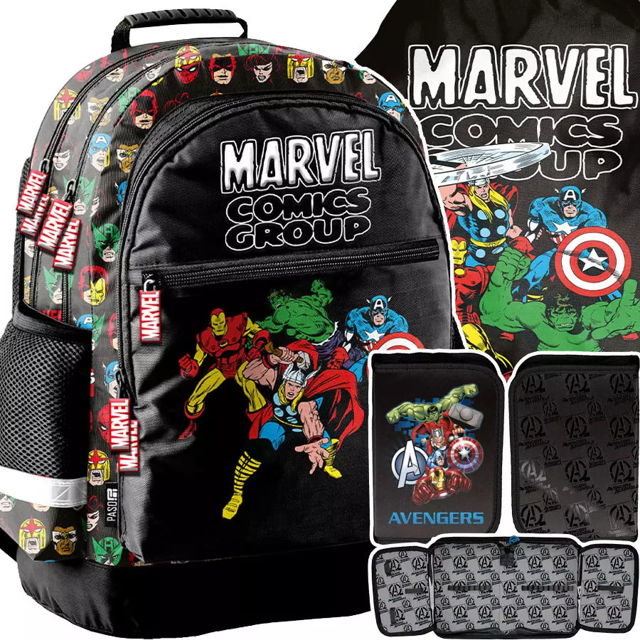 Mokyklinis rinkinys Marvel Comics 3el. (kuprinė + penalai + maišelis) – Paso