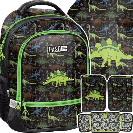 Mokyklinis rinkinys Dino 3el (kuprinė + pieštukine + maišelis) – Paso