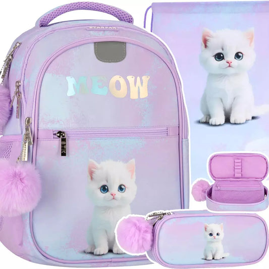 Mokyklinis rinkinys Cute Kitty: kuprinė + penalė + maišelis – Starpak