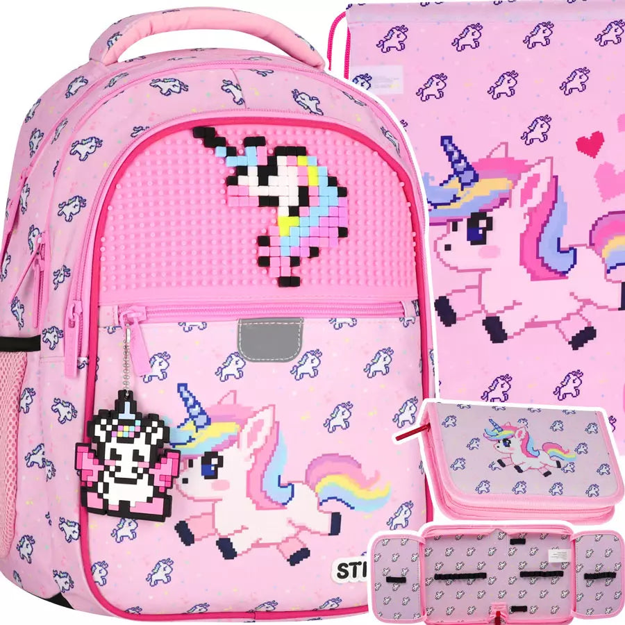 Mokyklinis rinkinys Pixel Unicorn 3el. (kuprinė + penalė + maišelis) – Starpak