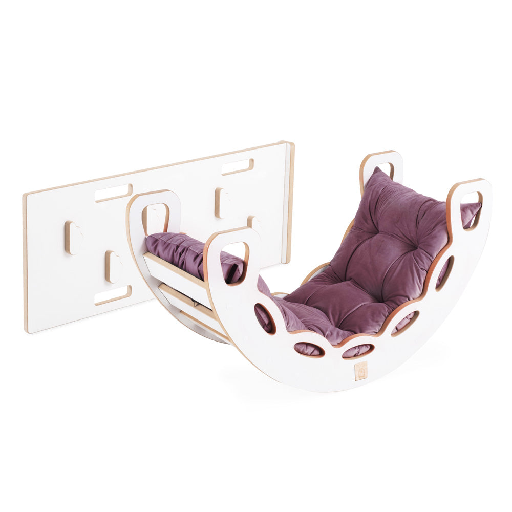 PLUSH NEST 4in1 Supynės-Lopšys su Laipiojimo Siena/Čiuožykla ir Pagalve, Alyvinė Veliūro – pagrindinis vaizdas