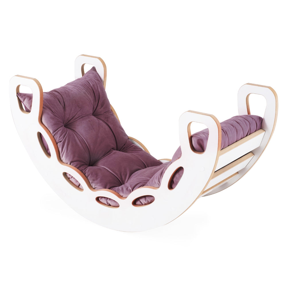PLUSH NEST 4in1 Supynės-Lopšys su Laipiojimo Siena/Čiuožykla ir Pagalve, Alyvinė Veliūro – vaizdas 5