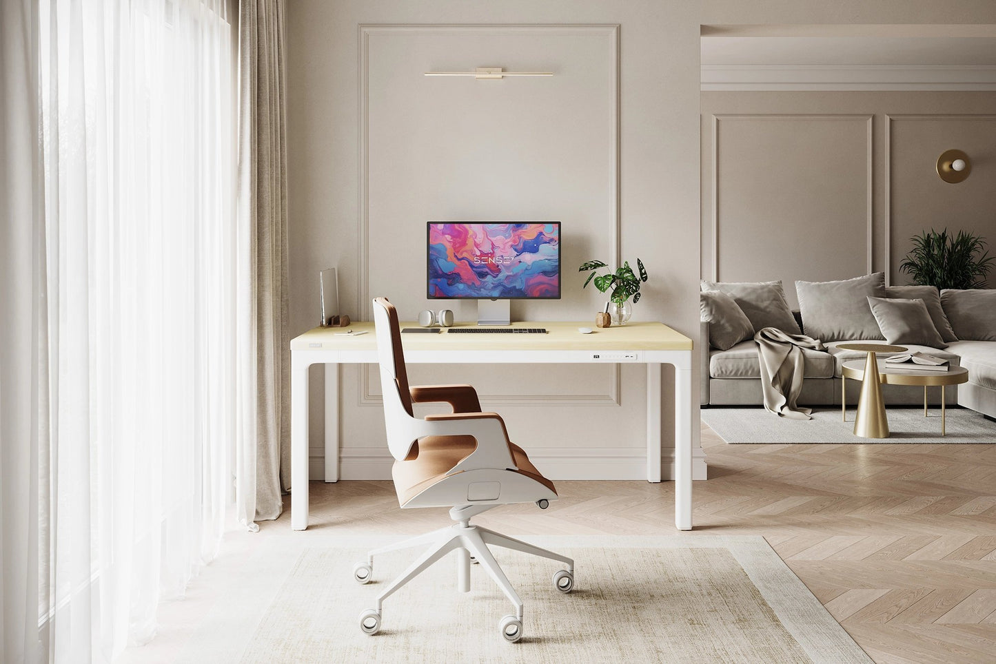 Elektrinis stalas su bambukiniu stalviršiu MANMA 160x80 cm – nuotrauka 16