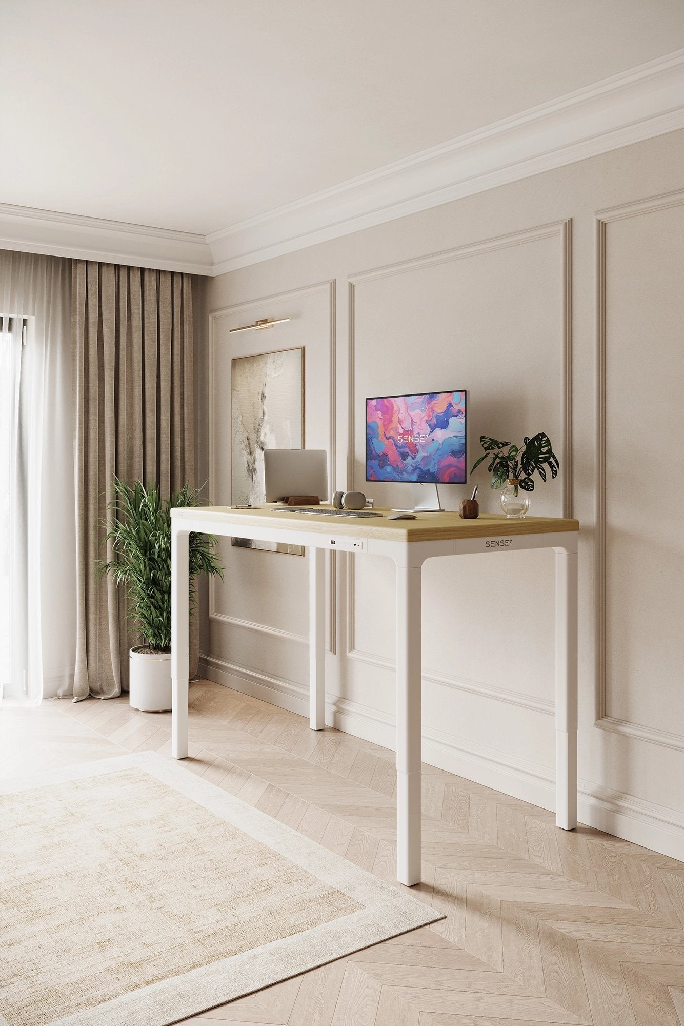Elektrinis stalas su bambukiniu stalviršiu MANMA 160x80 cm – nuotrauka 17