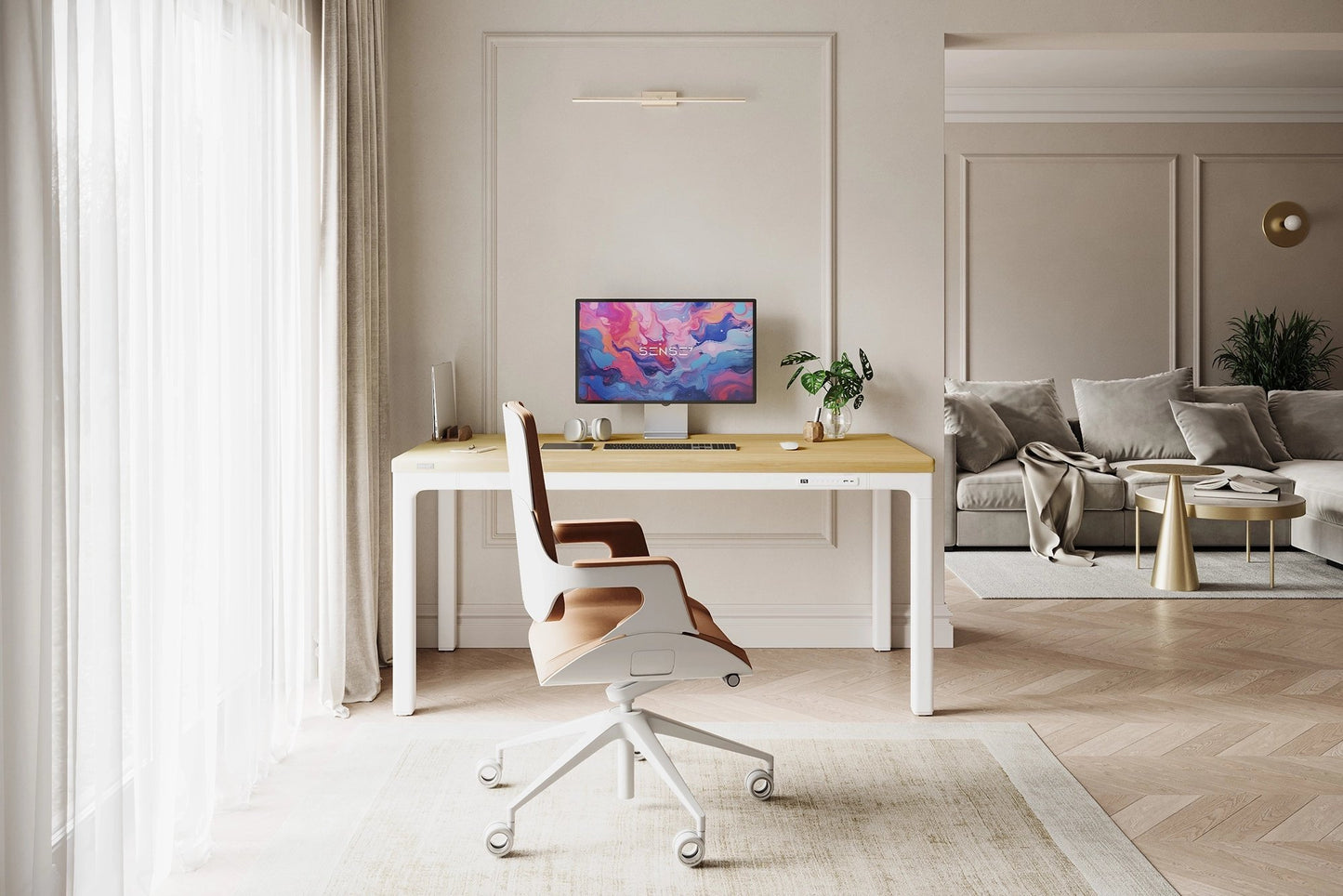 Elektrinis stalas su bambukiniu stalviršiu MANMA 160x80 cm – nuotrauka 3