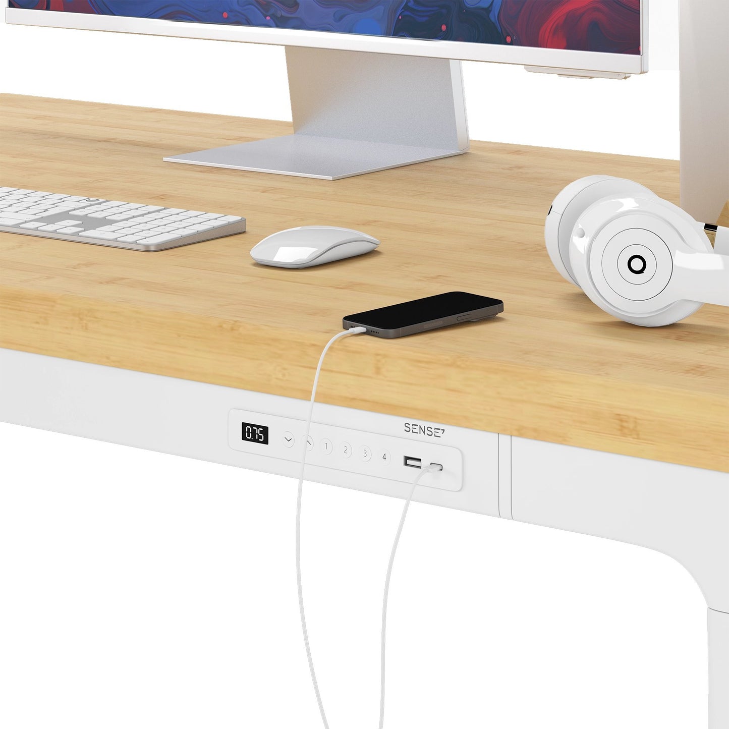 Elektrinis stalas su bambukiniu stalviršiu MANMA 160x80 cm – nuotrauka 10