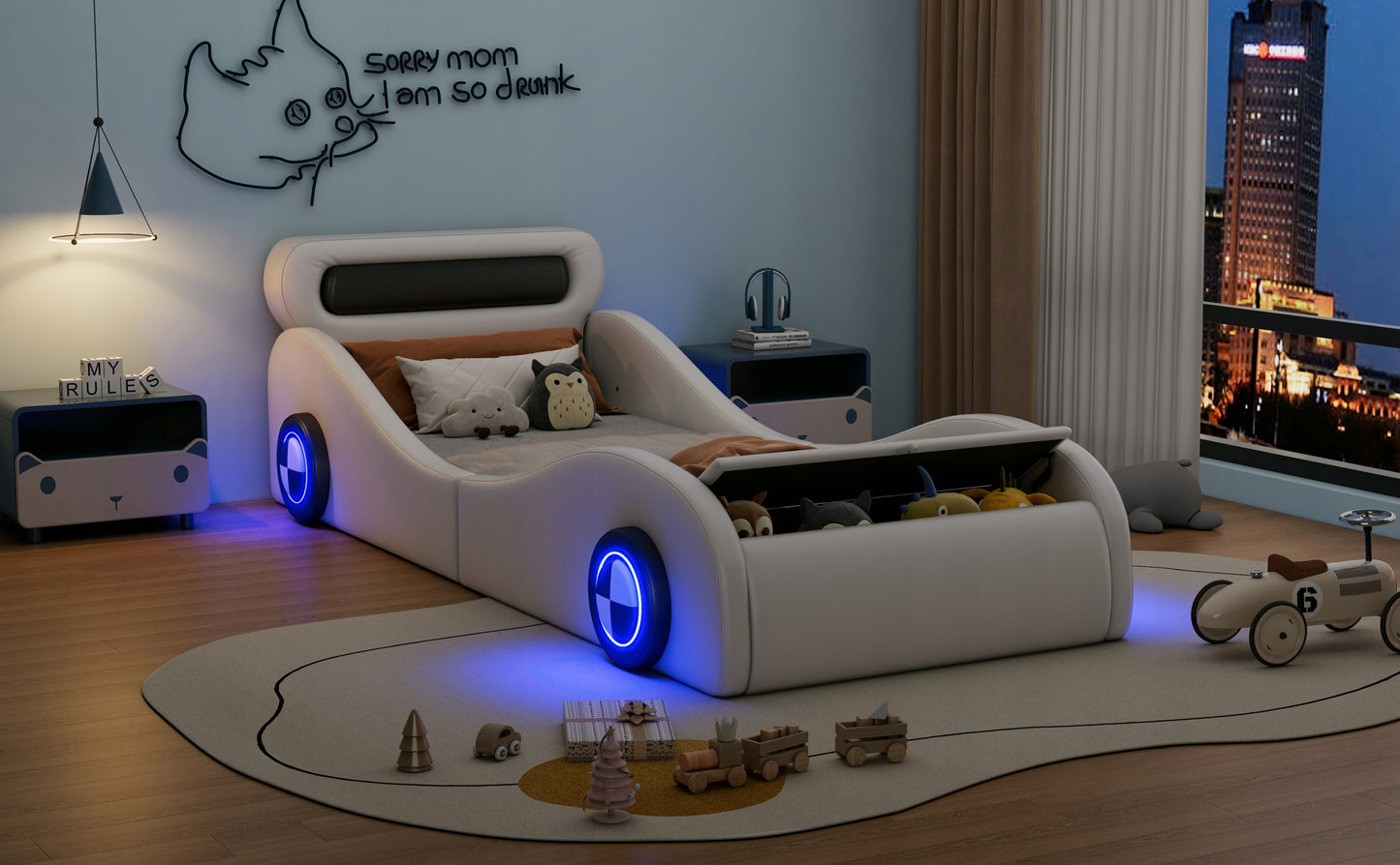 Vaikų automobilio formos lova 90x200 cm su daiktadėže – vaizdas 3