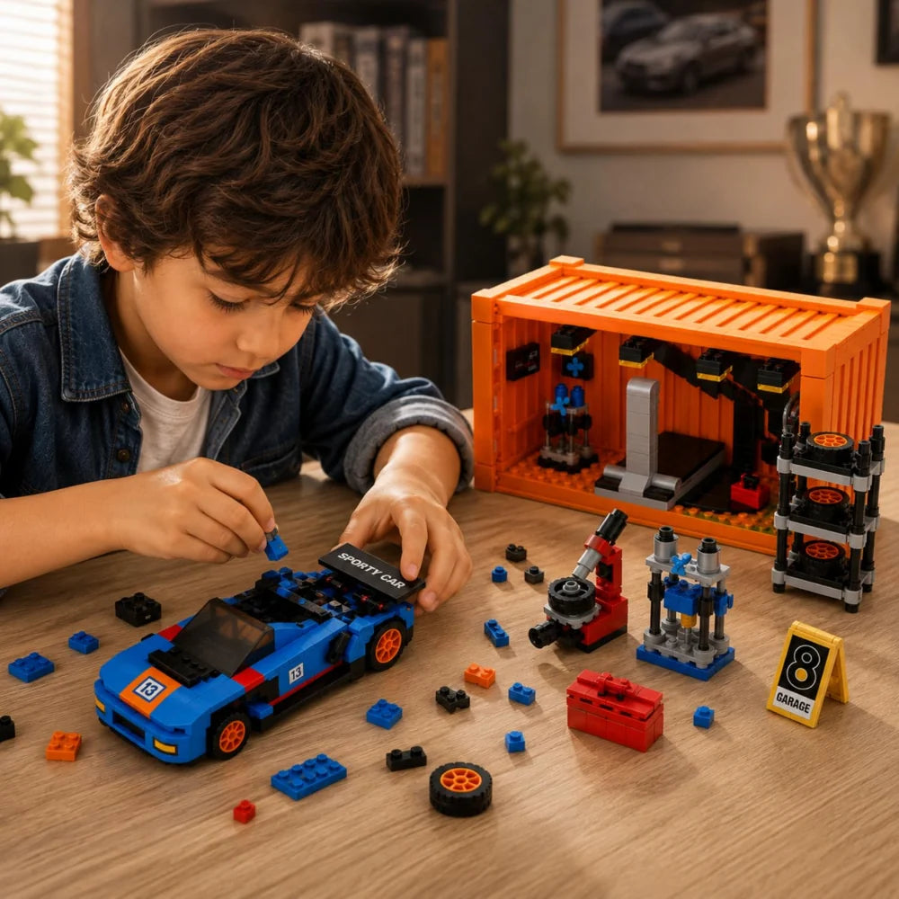 Konstruktorius „Lenktynių garažas“ su sportiniu automobiliu – 310 detalių