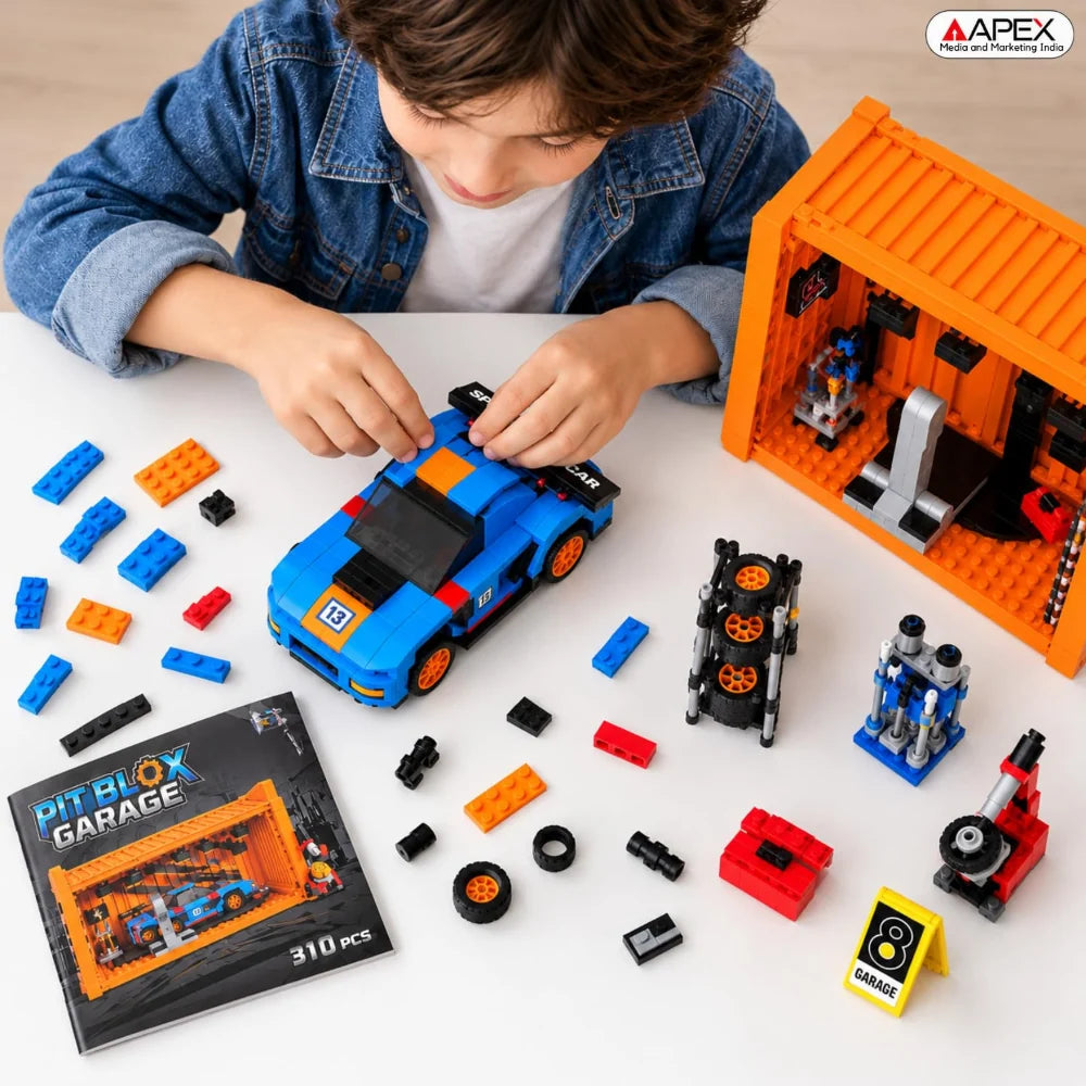 Konstruktorius „Lenktynių garažas“ su sportiniu automobiliu – 310 detalių