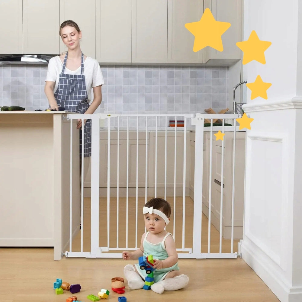 Apsauginis turėklų vartų barjeras vaikams, baltas – pagrindinis vaizdas