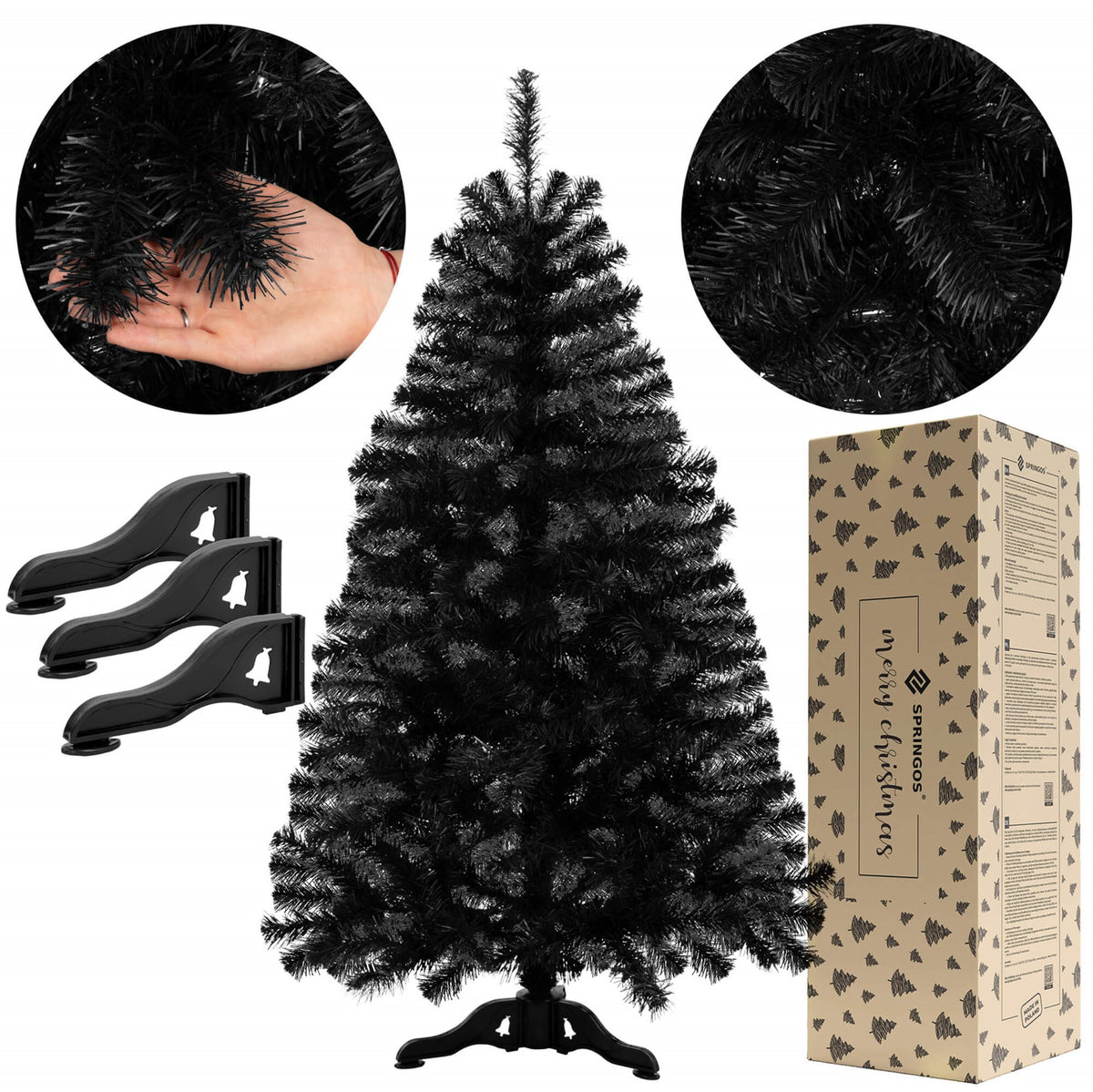 Dirbtinė Juoda Kalėdų Eglutė 150 cm, tanki su stovu, premium kokybė - vaizdas 9