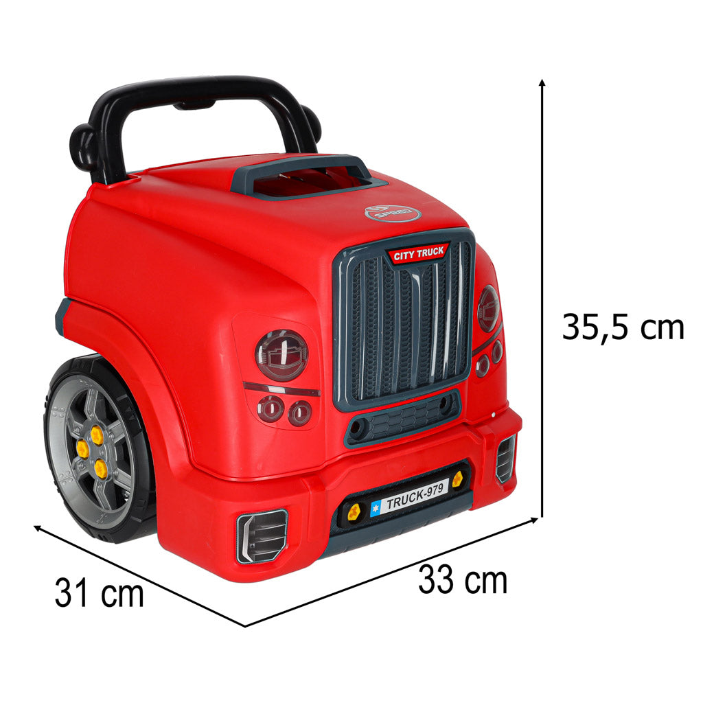Sunkvežimis su išardomu varikliu, mechaniko rinkinys su šviesa ir garsu