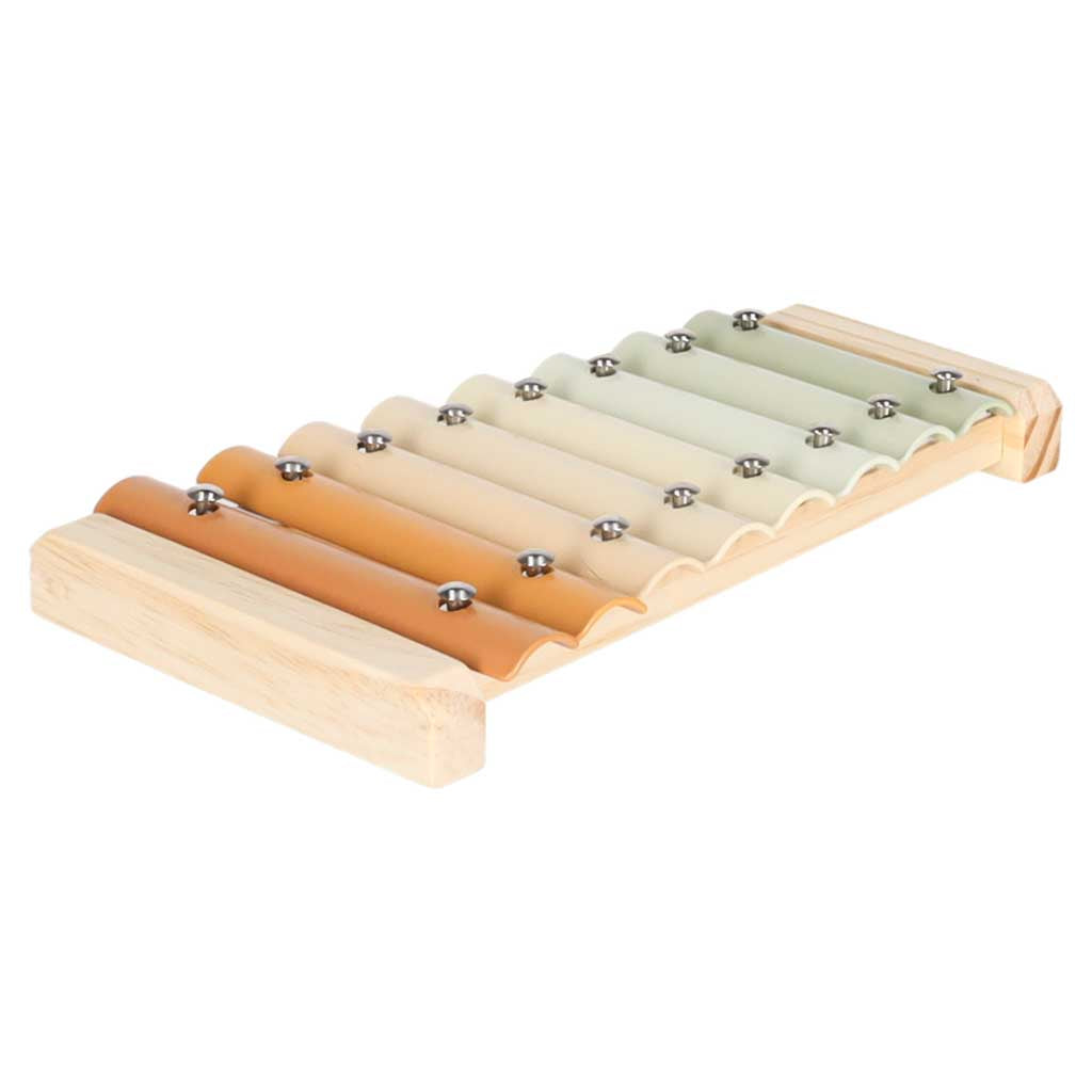 Mediniai vaikiški cimbolai su lazdelėmis, spalvotas muzikos instrumentas